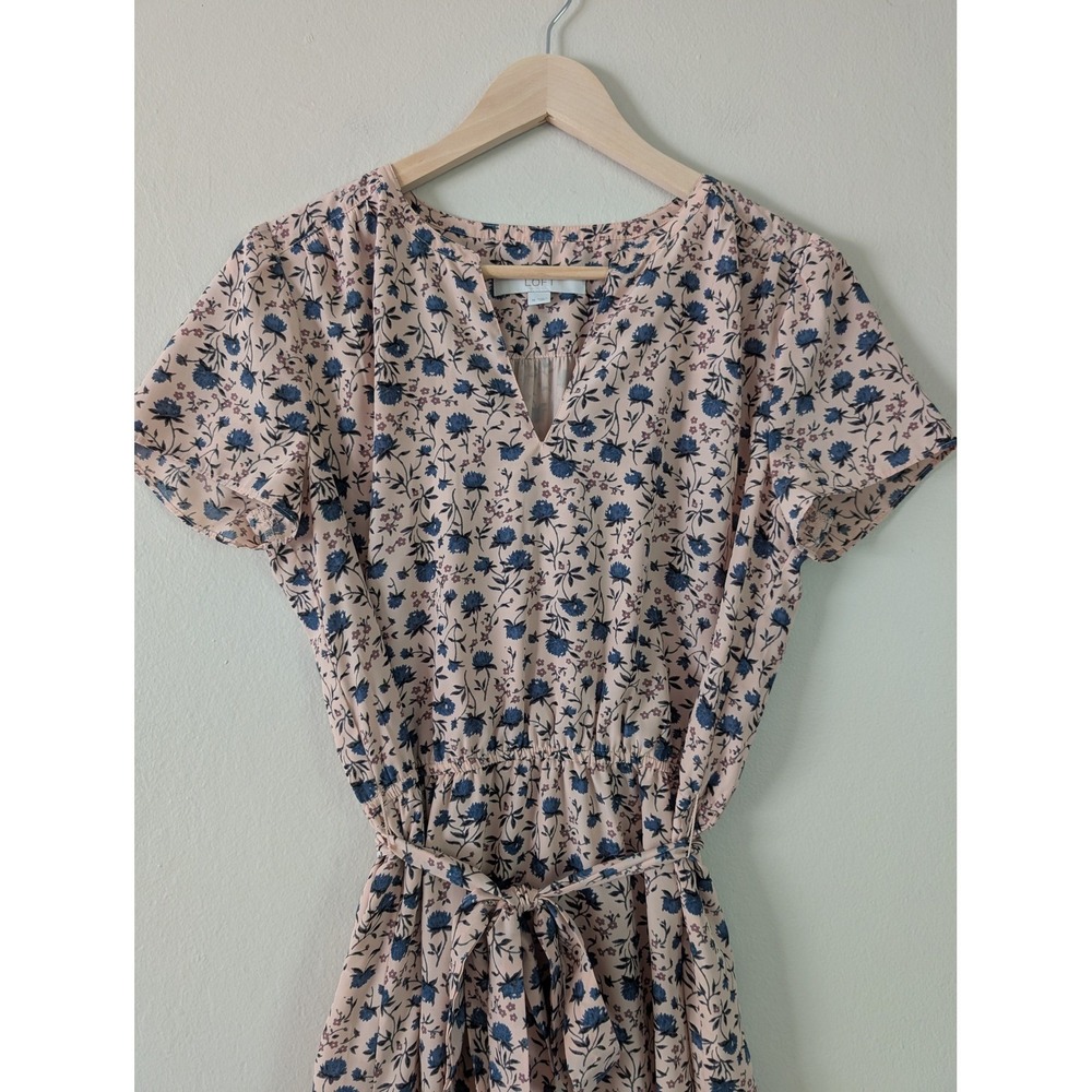 Loft Womens‎ M Peach Blue Floral Dress Cottage Fairy Soft Girl Romantic Spring